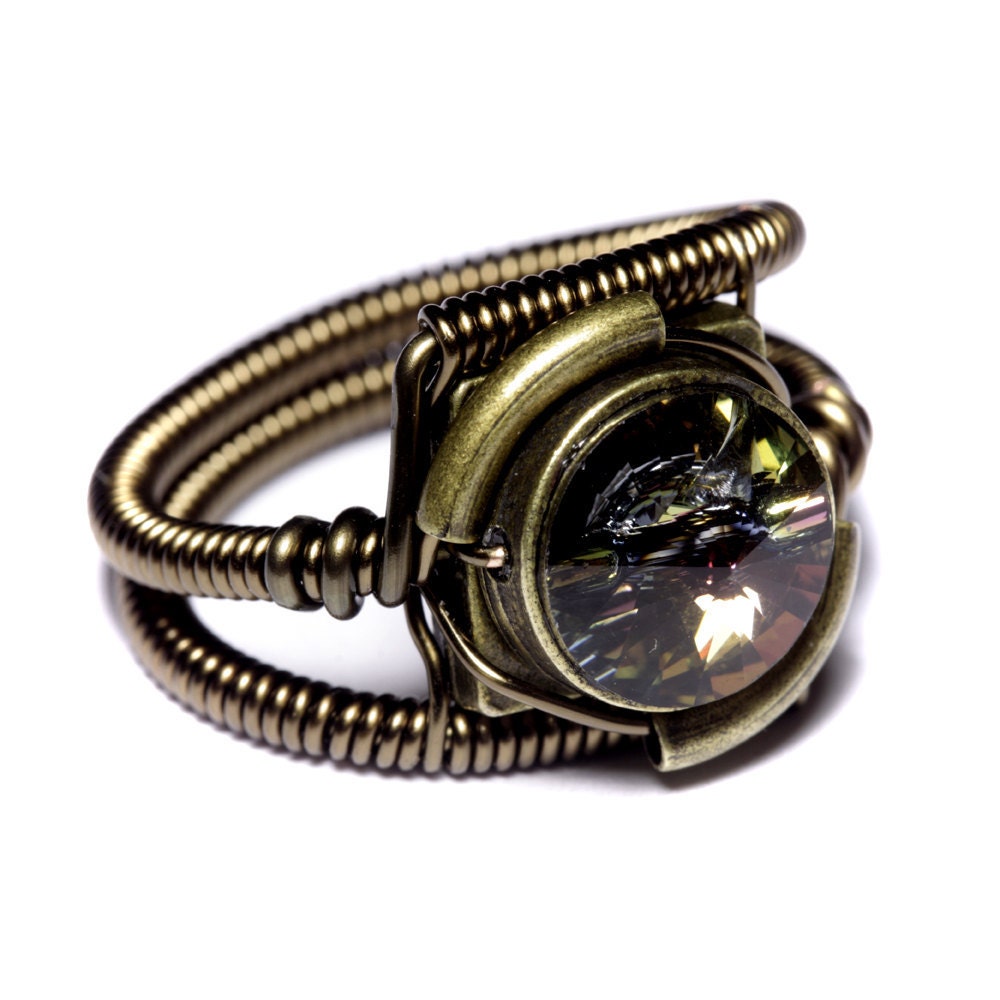 Steampunk Jewelry - RING - Tabac Swarovski Crystal