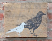 Navy/Silver Birds - Reclaimed barn wood screen printed wall hanging