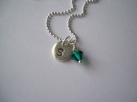 Personalized Initial and Crystal Necklace - Sterling