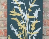 Navy Stretched Linen Flowers Wall Hanging - Gold/Silver