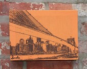 Brooklyn Bridge Skyline Stretched Linen Wall Hanging - Brown/Pumpkin