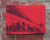 Brooklyn Bridge Skyline Stretched Linen Wall Hanging - NavyRed