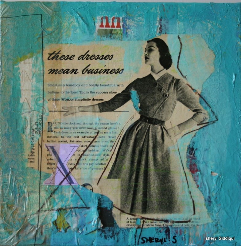 Original Mixed Media Painting - These Dresses Mean Business 10x10