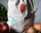 cotton produce/storage bag in coral & teal