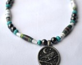 Paper Bead Necklace with Turquiose and Hematite