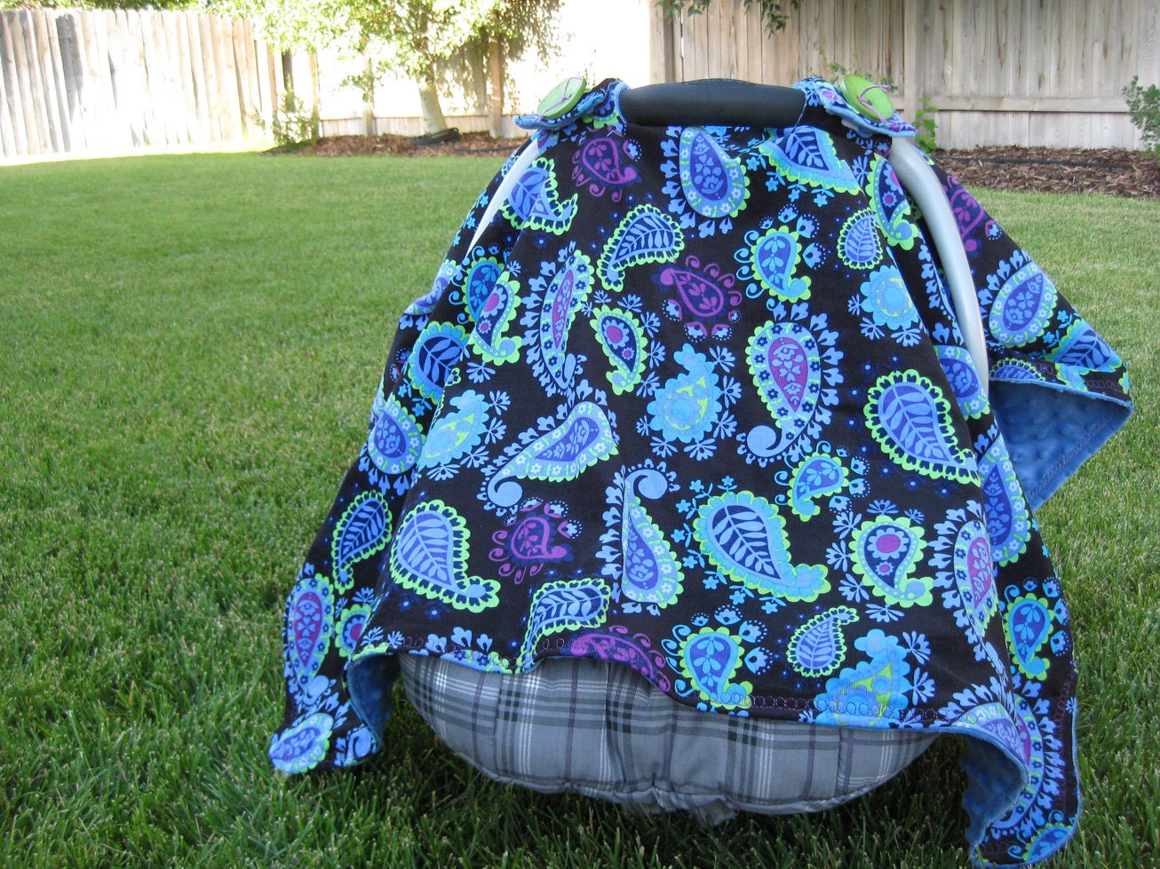 Paisley Corduroy and Minky Car Cover with Detailed Stitching