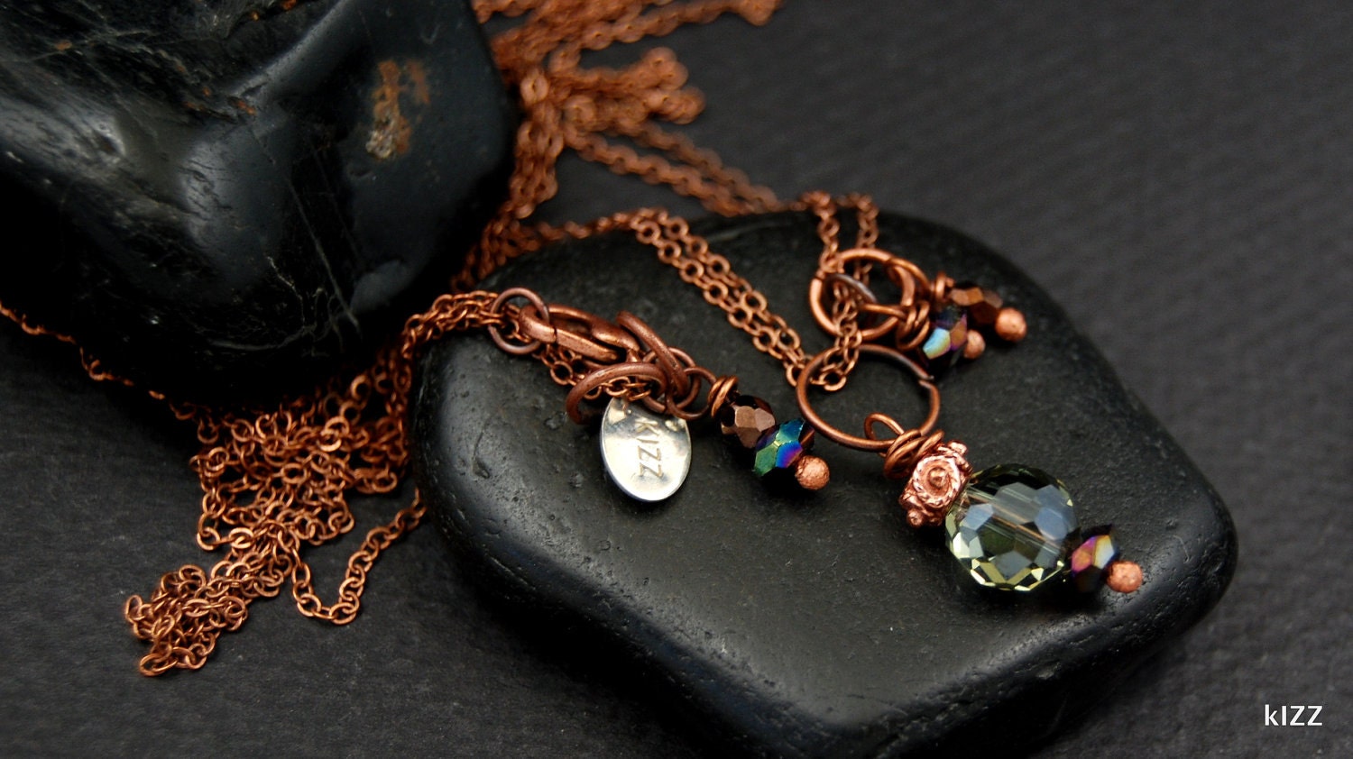 Emerald Crystal Charms Copper Chain Necklace.