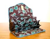 Receipt wallet in deep teal and chocolate brown