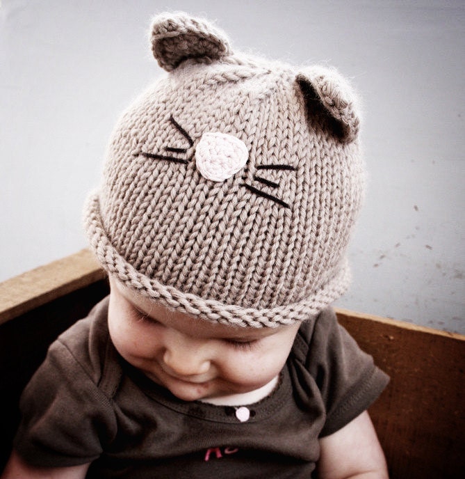Newborn Light Brown Color Cat or Kitten Hat Available size up to 3 Months