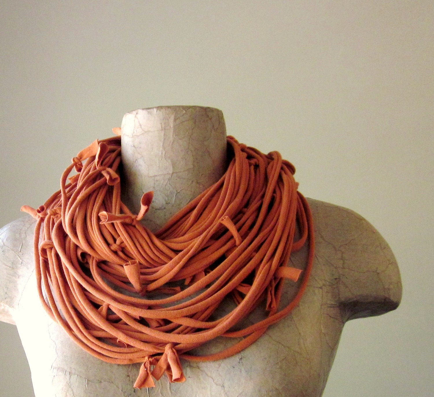 Shag Scarf Necklace - Eco Friendly Burnt Orange Jersey Cotton Fabric Necklace - Upcycled - EcoShag