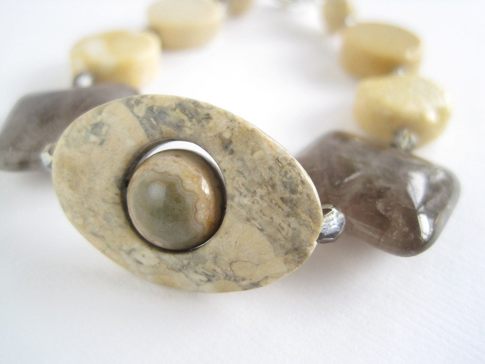 Smokey Quartz Bracelet Riverstone Jasper Natural Stone