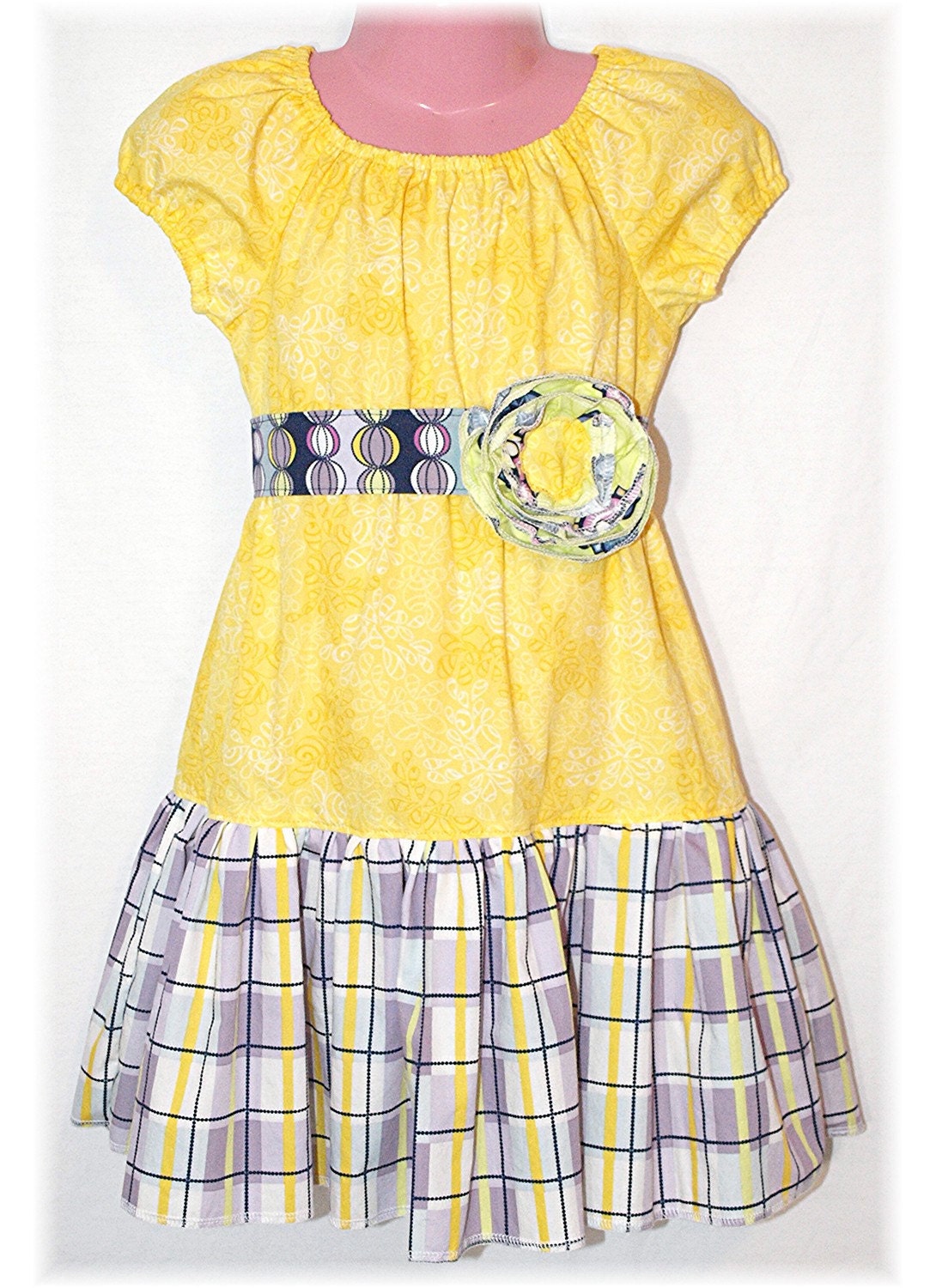 Girls Boutique Peasant Dress - PLAID SUNSHINE - size 3T/4T