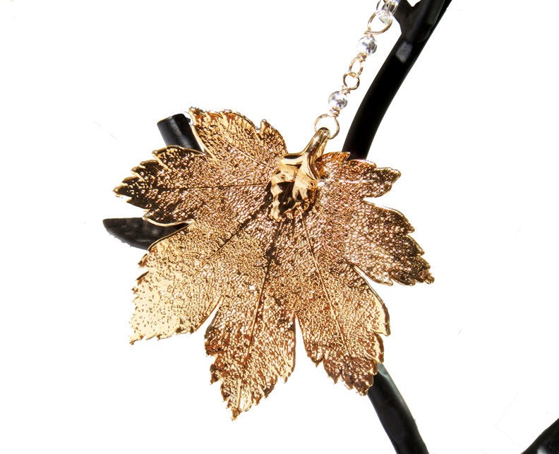 24KT Gold REAL Maple Leaf Pendant Necklace