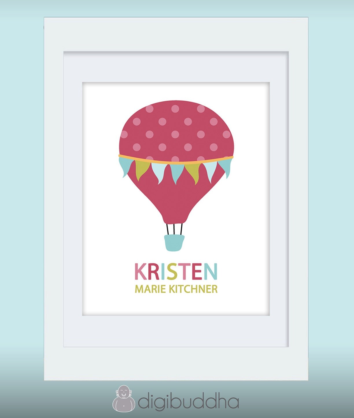 Balloon Personalized Name Wall Art Print Poster Nursery Decor 8x10 Baby Name Poster Print Hot Air Balloon - Kristen Style