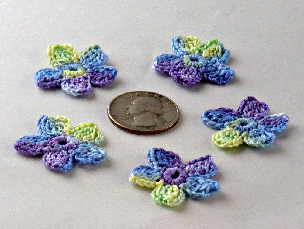 Crochet Applique Motif Mini Flower Blue Purple Yellow