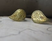 paisley sterling silver earrings vintage brass teardrop bohemian post earrings