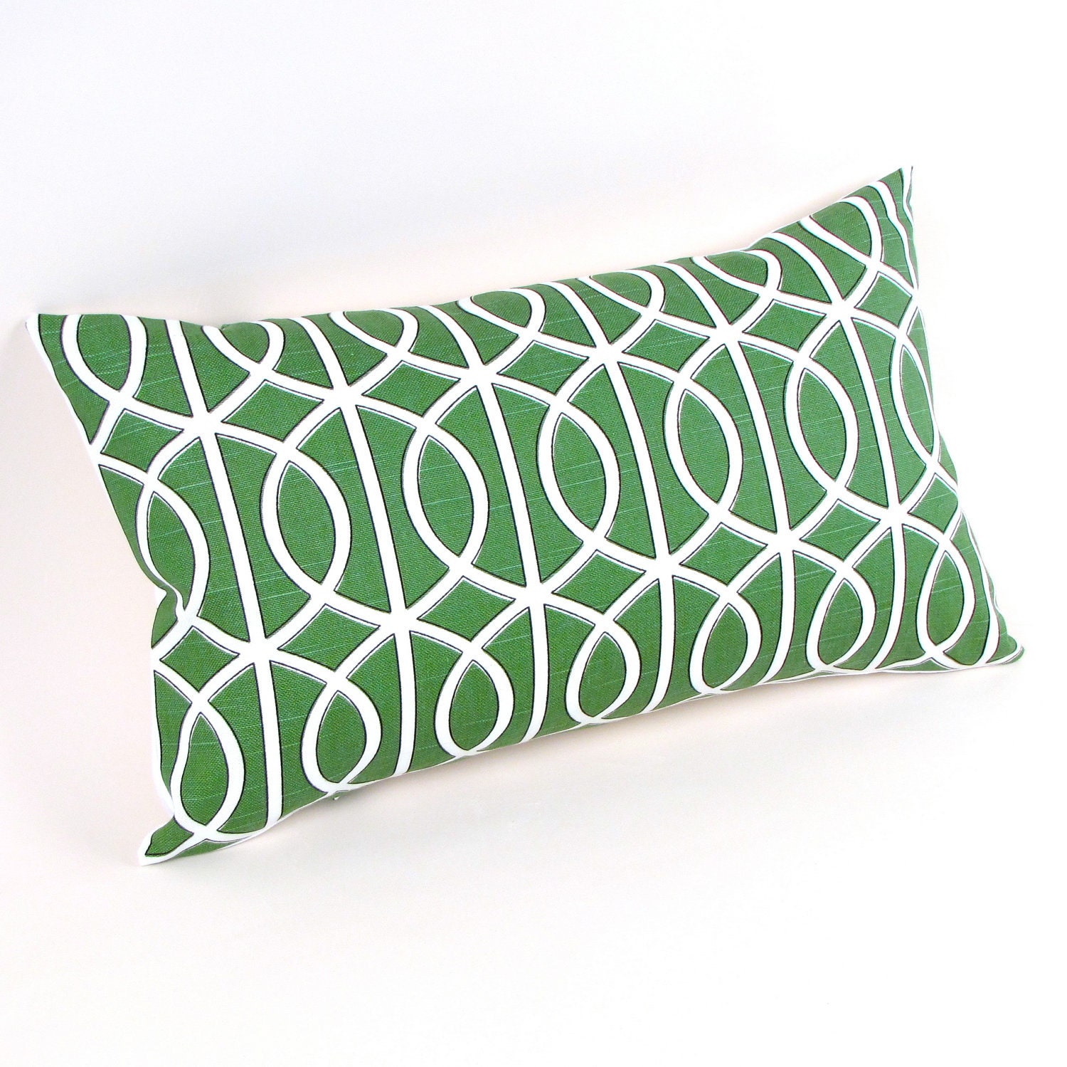 Green and White "Bella Porte" Pillow Cover 12" x 20"