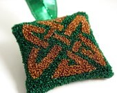 Christmas Tree Holiday Ornament Celtic Knot Copper and Green Metallic Sparkly Punchneedle Balsam Fir and Eucalyptus Holiday Home Decor