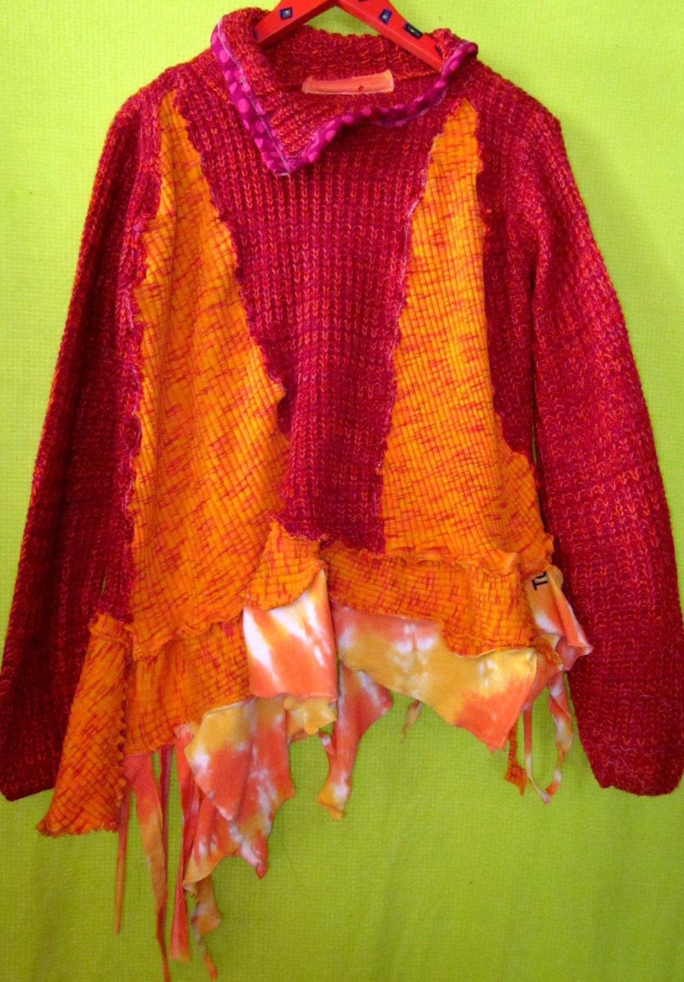 Fraggle hem upcycled orange Sweater No wool