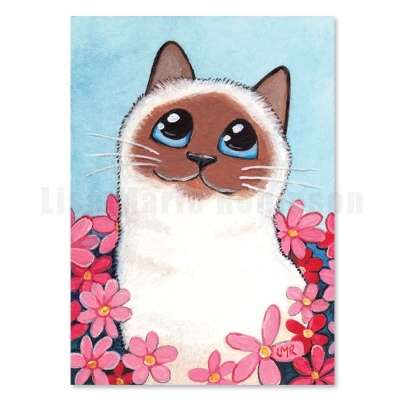 ACEO PRINT (OE) - Lucy in the Pink, Birman Cat Art by Lisa Marie Robinson (no border)
