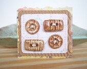 Speckled Tan Clay Buttons - Flat Round and Chunky Rectangles - Set of Four