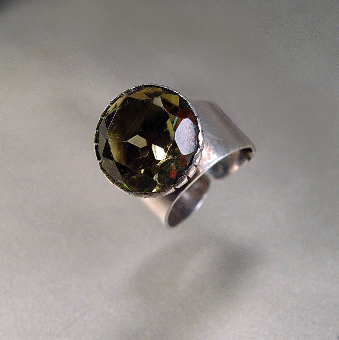 Israeli Modernist Sterling Silver 9 ct Tourmaline Ring Vintage 1960s Statement Runway Jewelry