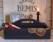 Wood Crate Caddy Tote / Primitive Office Storage  / Lamp Black / Color Choice / Handmade Antique Reproduction