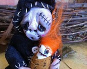 Miniature Halloween art doll OOAK Baby Grim Reaper creepy
