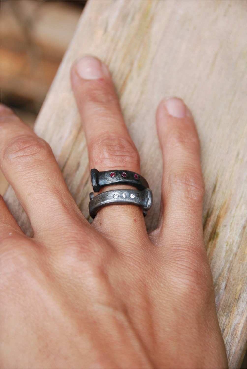 Wedding Band Steampunk Alternative Antique Barn Nail And Rubies Luxury Gift Idea
