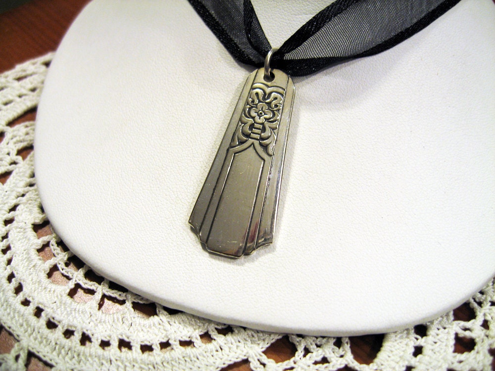 Pendant Made From Vintage Silverplate Fork Handle - Shabby Chic