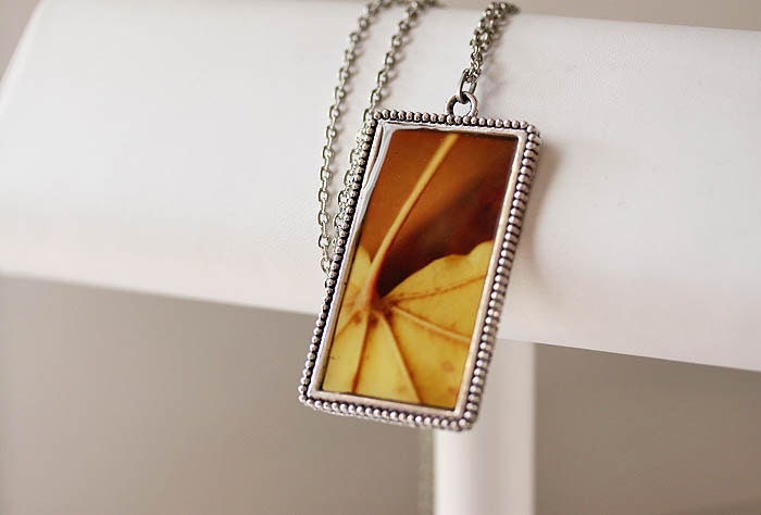 20% OFF Sale Vintage Inspired Jewelry Photo Necklace - Veins of Autumn Leaf - original fine art photo - yellow leaf