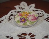 Colorful Floral Broken China and Sterling Pin - Shabby Chic