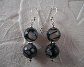 Faceted Black Crackle Agate and Sterling Earrings