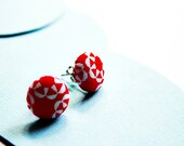 Buy 3 get 4th free - red and white button earstuds