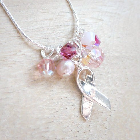 Breast Cancer Awareness Necklace Sterling Silver Swarovski Crystal
