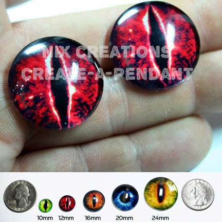 24mm 1 inch Red Evil Dragon Glass Eyes Handmade Glass Taxidermy Doll Eyes Cabochons for Steamunk Jewelry and Pendant Making