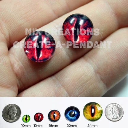 12mm Evil Red Dragon Handmade Glass Taxidermy Pullip Doll Eyes Chips Cabochons for Steampunk Jewelry and Pendant Making