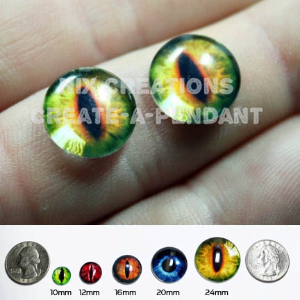 12mm Evil Yellow Green Dragon Handmade Glass Taxidermy Cabochon Pullip Doll Eyes Chips