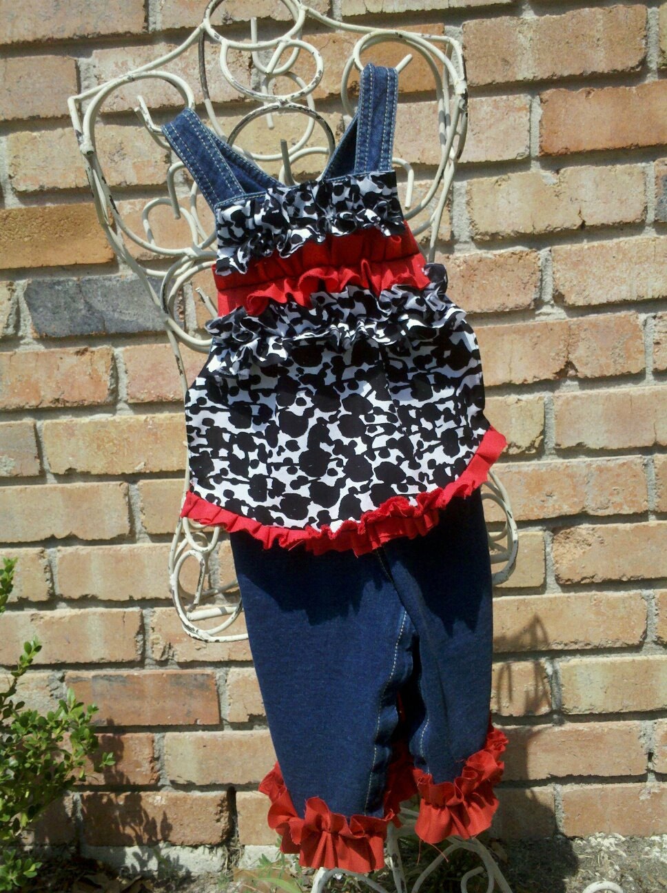 Custom Shabby Pants Overalls Made To Order Red and Black Cotton