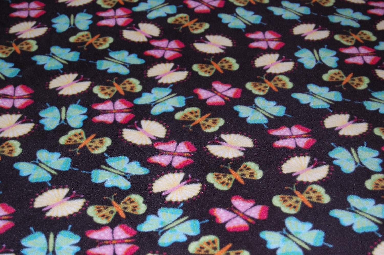 Reversible Fleece Blanket - Black and Pink Butterflies - Blankets can be Made in Team Colors