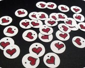 1 inch Circle Penny Tags - 30 Heart Tags -- Hand Stamped and Colored - Scrapbook or Merchandise