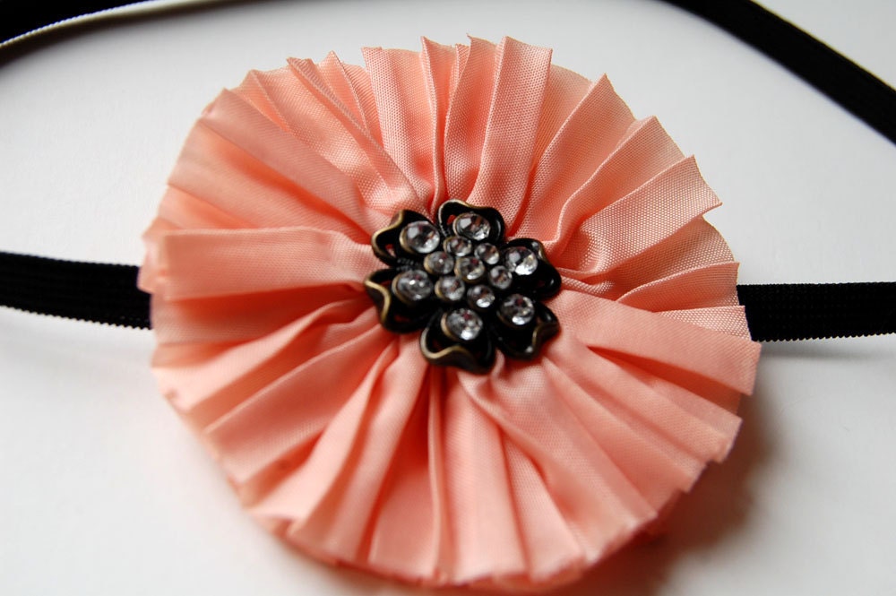 Vintage Inspired Pink Fabric Flower Infant Headband (0 - 6 months)