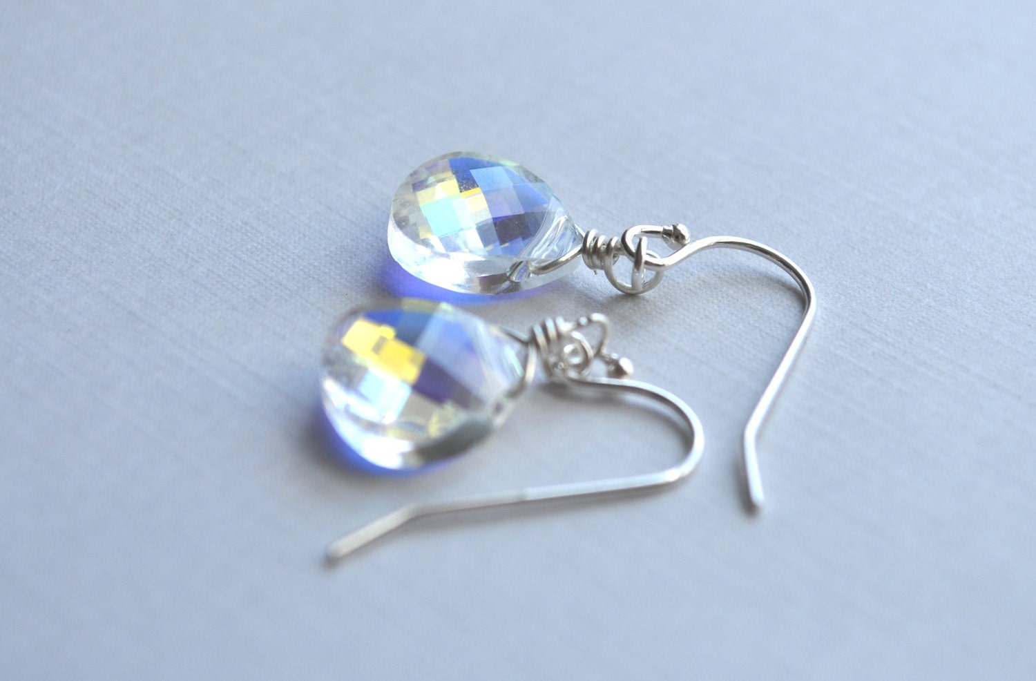 Sundrop Earrings - rainbow swarovski crystal teardrop sterling silver earrings - simple wedding or everyday jewelry