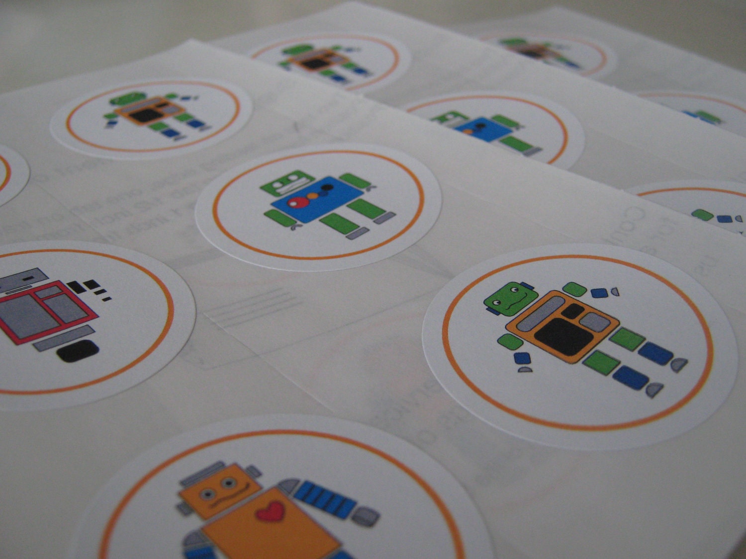 Robot Round Sticker Labels for Party Favors or Envelope Closure - Set of 18 Il_170x135