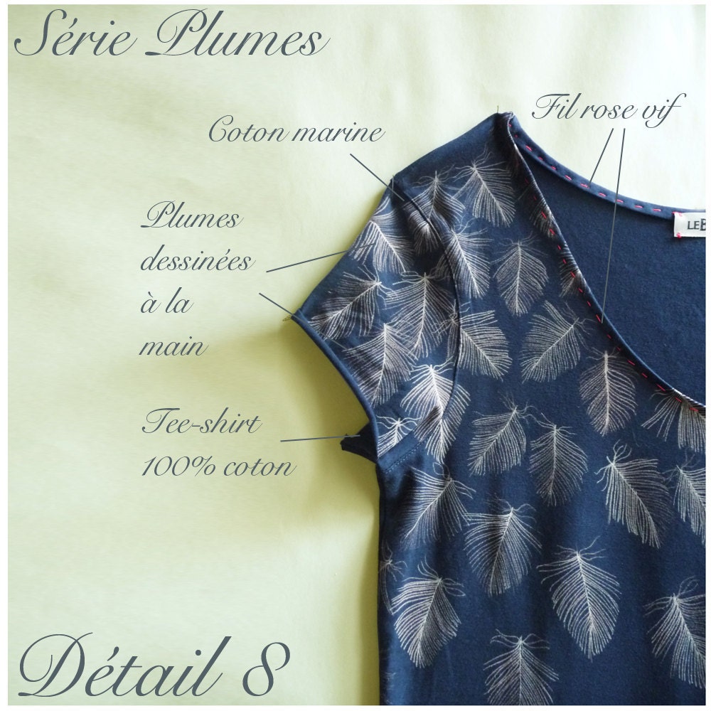 Navy cotton tee-shirt "Feathers"
