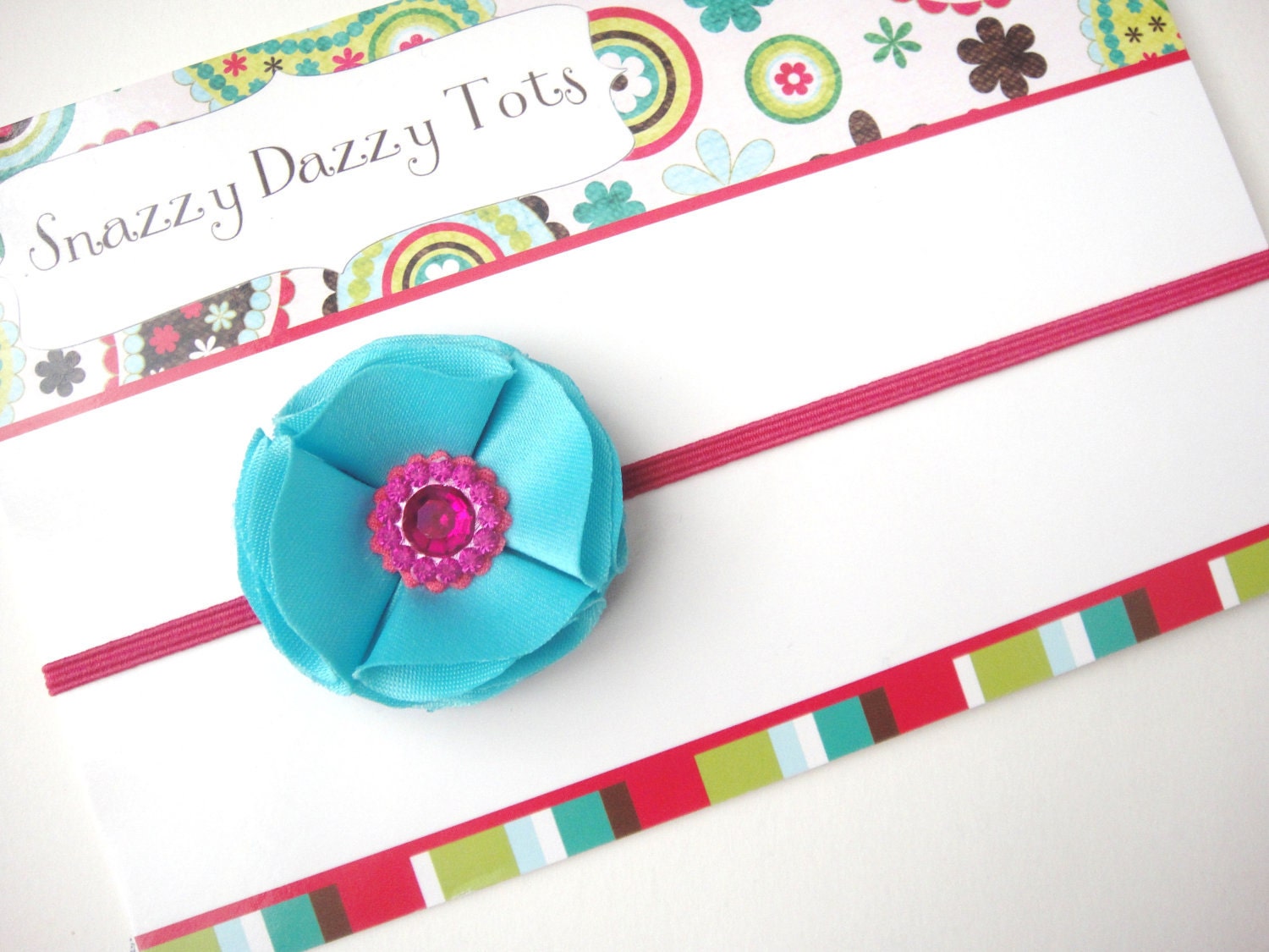 Pink Turquoise Shabby Headband - Paisley Victorian Collection- Pink Super Skinny Headband - Infant Toddler Teen Adult