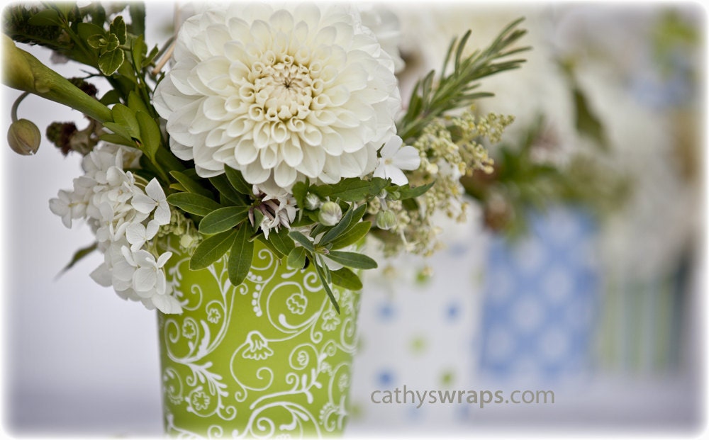 Bridal Shower Centerpieces l Aisle Decorations l Wedding Flowers. Polka Dot, Stripe, Damask. Set of 6 flower vases.