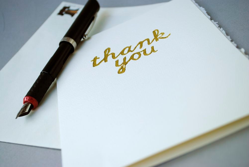 Thank You Card - Gold and Ivory - Cursive Font - 5 x 7 inches