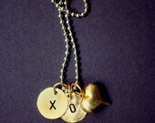 Brass Charm Necklace Sending Hugs and Kisses