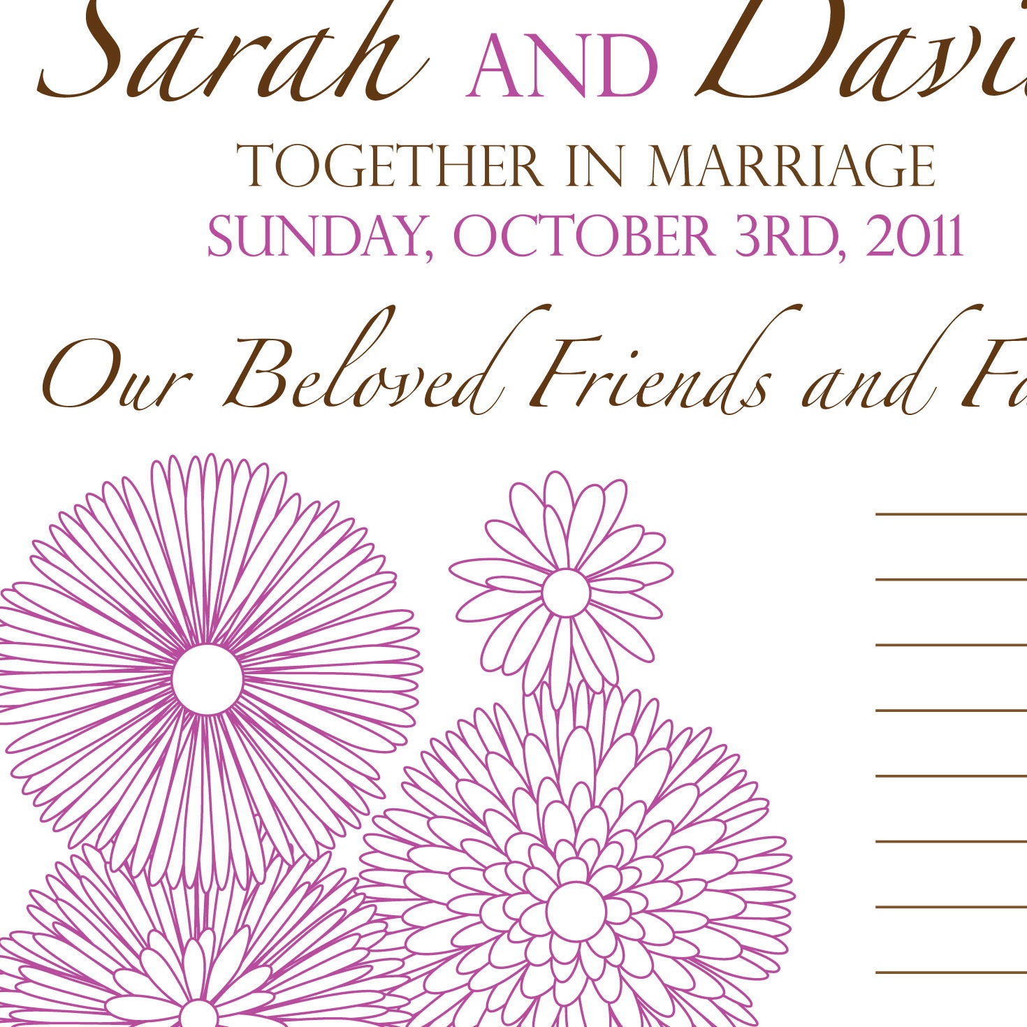 Wedding Guestbook Poster Signature: Modern Floral, Personalized Design, digital or printed